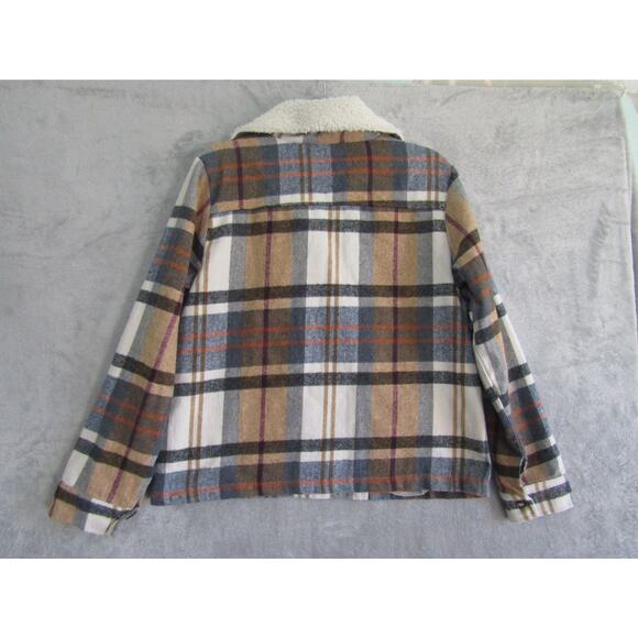 BiBi Women’s XL Sherpa Lined Plaid Shacket Fleece Collar Button Front Jacket Fal - Picture 6 of 7